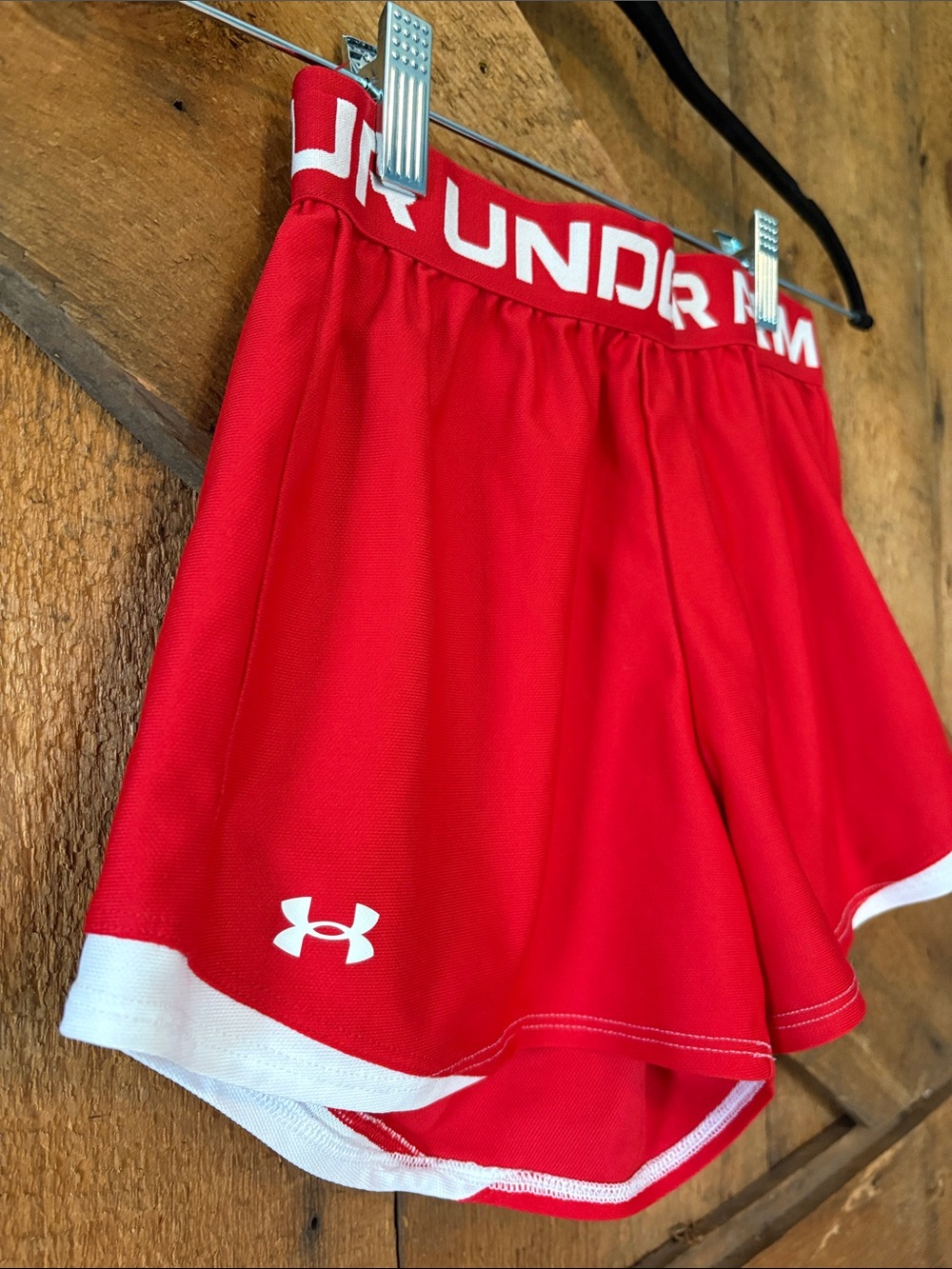 Under Armour Red Women’s Athletic Shorts with White Trim - Picture 3 of 5